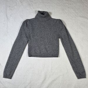 Foever 21 Gray Turtleneck Cropped Sweater With Puff Shoulder Sleeves